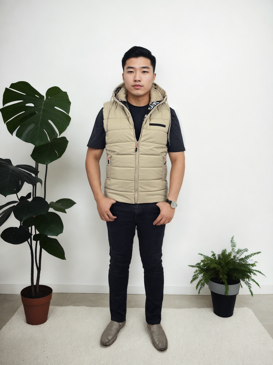 Beige Pullover Zip Up Gillet